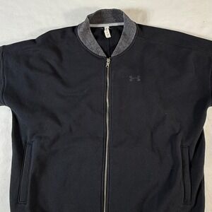 Under Armour Full Zip Bomber Jacket Mens XL Loose Fit Black Athletic Sportswear